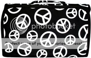 PEACE SIGNS Black/Wht Hanging Roll Up Cosmetic Bag Case  