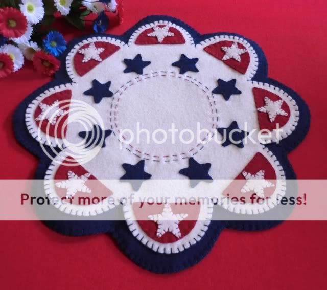 americana stars pattern wool penny rug candle mat