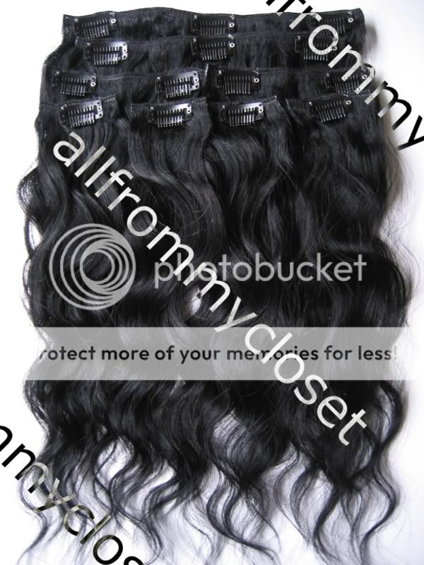 14 BLACK OFF BLACK BROWN WAVY CLIP ON HAIR EXTENSIONS  